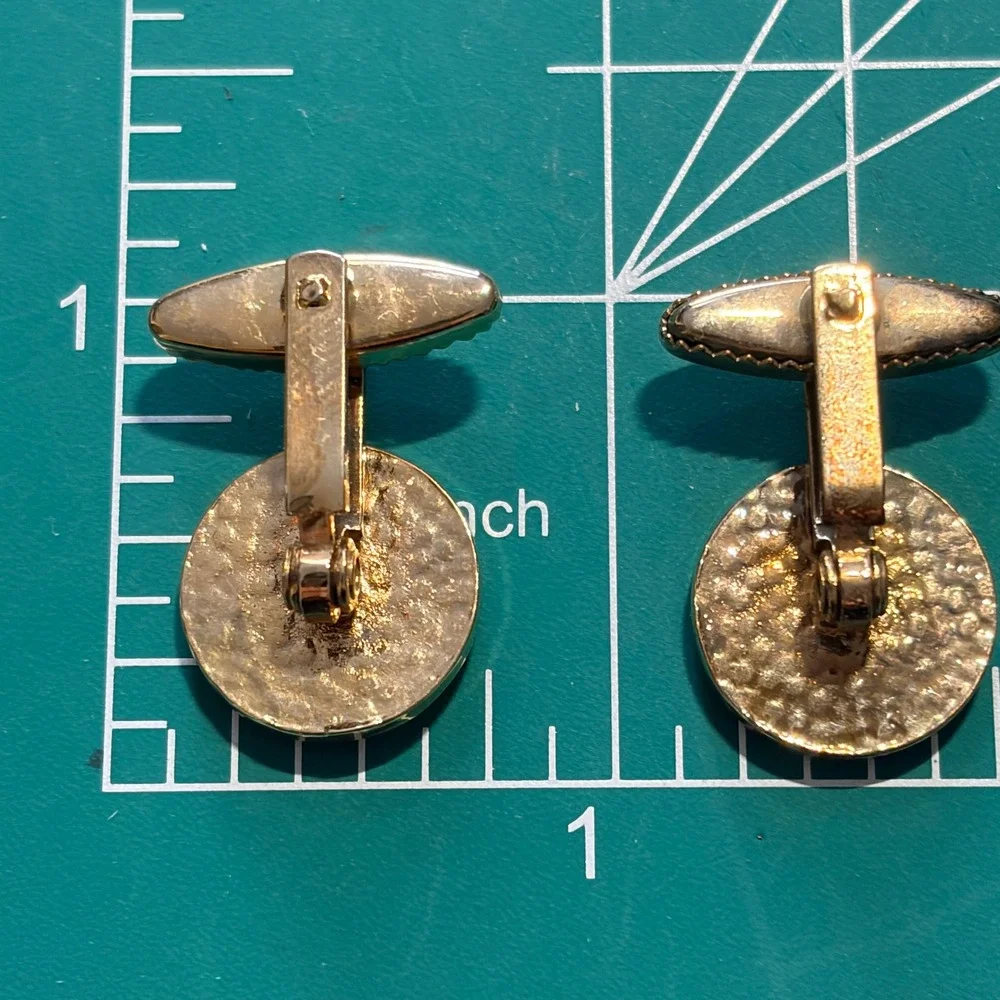 Cufflinks Vintage‎ Mid-Century Modern Gold Tone White Inlay Minimalist Classic